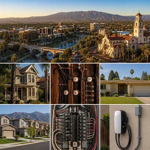 Historic Riverside home, mid-century home, older wiring, modern electrical panel, EV charger, and newer Riverside neighborhood.